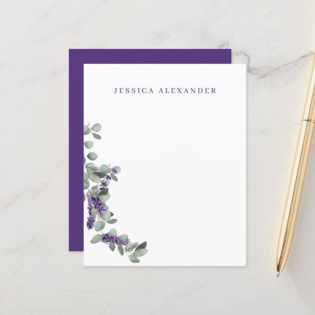 Wedding Lavender Foliage Personalised Stationery (Front/Back In Situ)