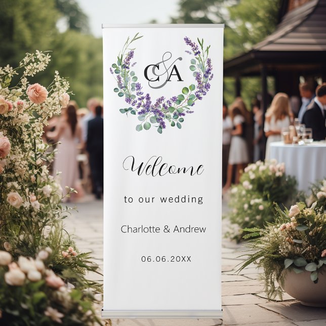 Wedding lavender greenery monogram welcome retractable banner (Creator Uploaded)