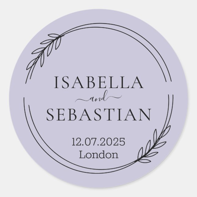 Wedding Lavender Lilac Colour Classic Round Sticker (Front)