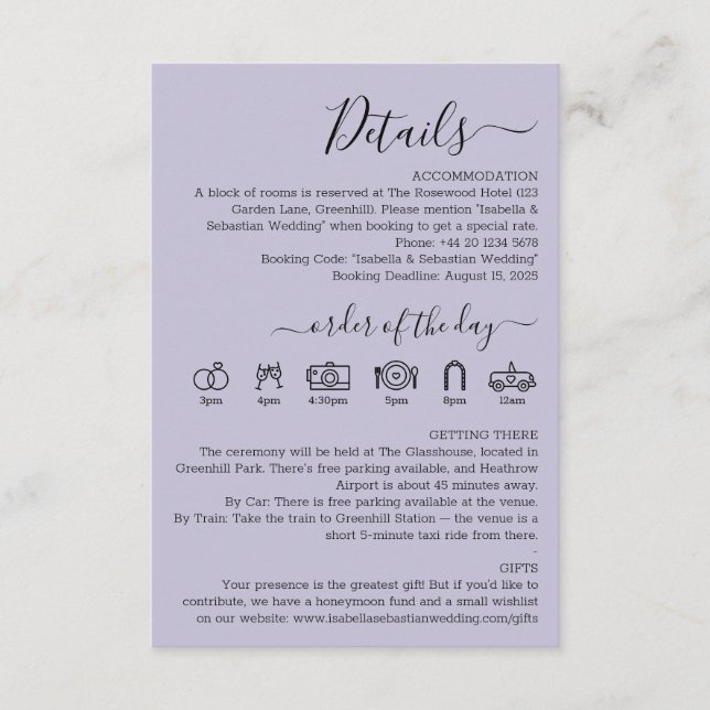 Wedding Lavender Lilac Details Enclosure Card (Front)