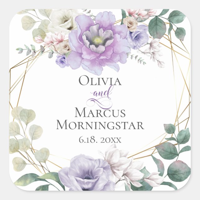 Wedding  Lavender Peony Alabaster Magnolia Square Sticker (Front)