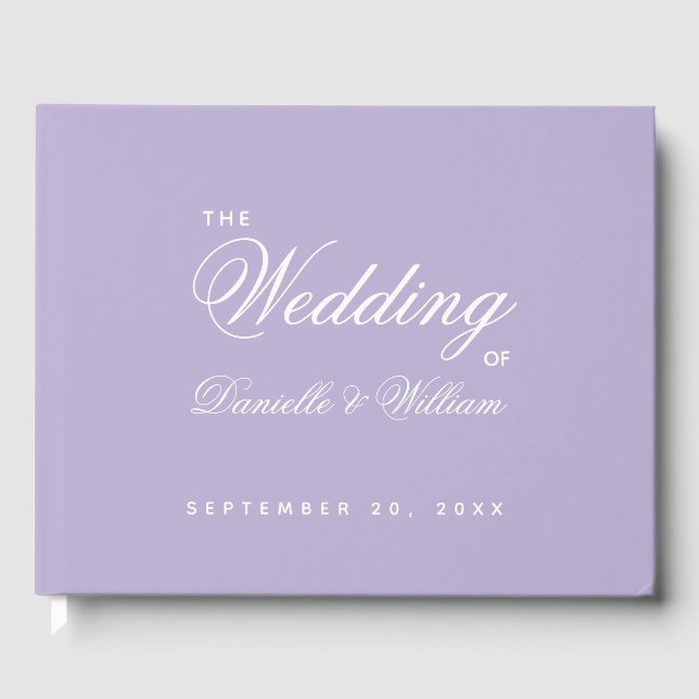 Wedding Lavender Purple Simple Calligraphy Script  Guest Book (Front)