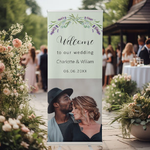 Wedding lavender sage green photo welcome retractable banner