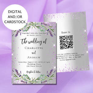 Wedding lavender silver eucalyptus QR-code RSVP Invitation