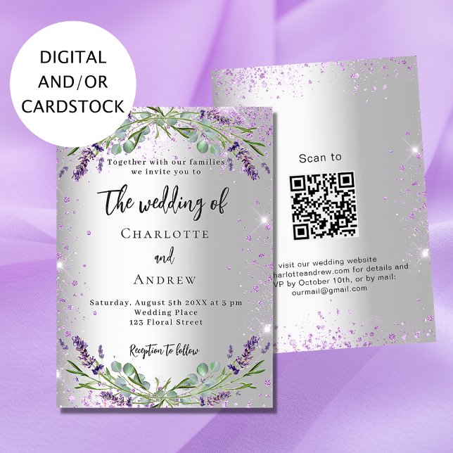 Wedding lavender silver eucalyptus QR-code RSVP Invitation (Creator Uploaded)