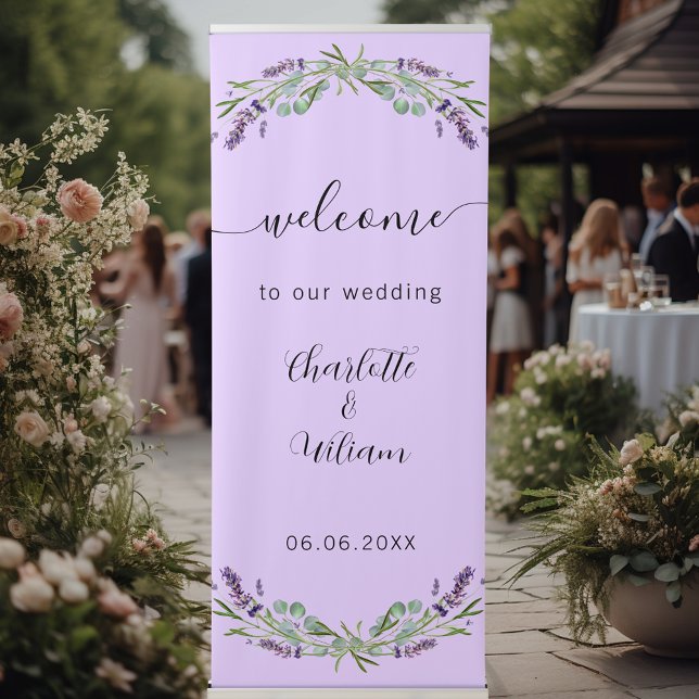 Wedding lavender violet eucalyptus welcome retractable banner (Creator Uploaded)