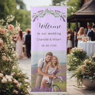 Wedding lavender violet greenery photo welcome retractable banner