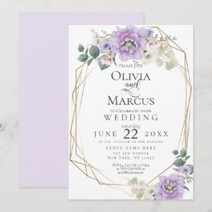 Wedding Lavender Watercolor Floral Geometric Invitation