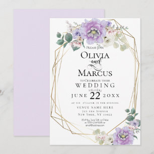 Wedding Lavender Watercolor Floral Geometric Invitation