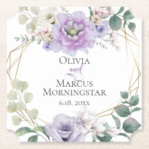 Wedding Lavender Watercolor Peony White Magnolias Paper Coaster