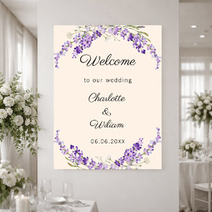 Wedding lavender watercolored cream welcome poster