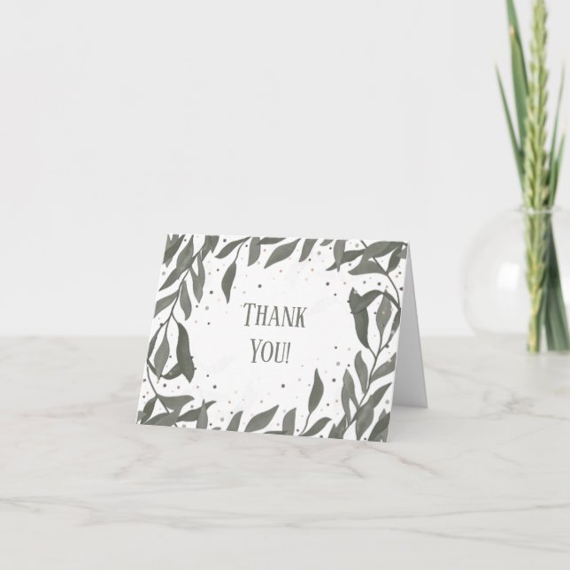 Wedding Leaves Inspirivity Pretty Modern Simple Thank You Card (Front)