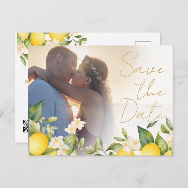 Wedding Lemons Citrus Photo Overlay Save The Date Announcement Postcard (Front/Back)