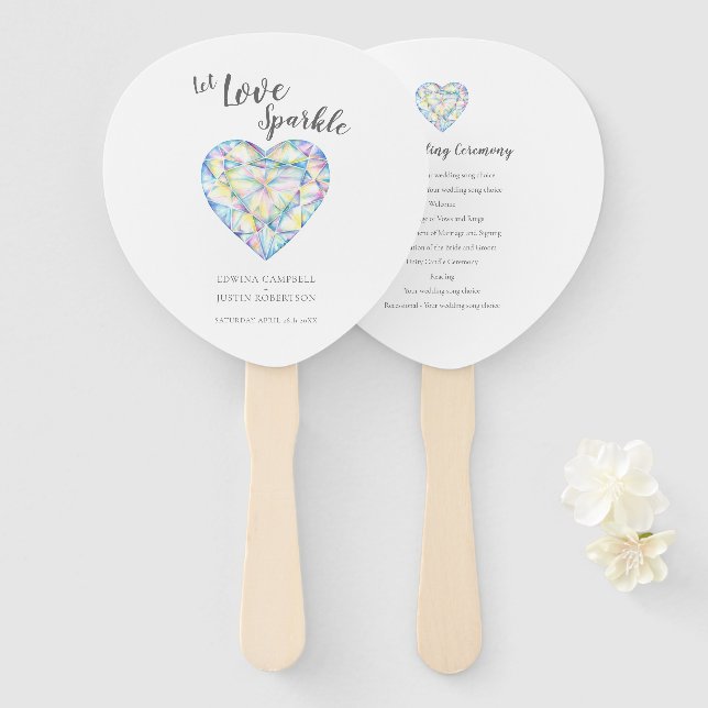 Wedding let love sparkle diamond watercolor hand fan (Front and Back)