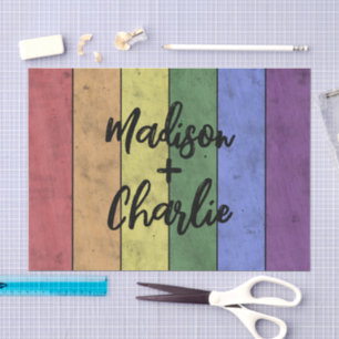 Wedding LGBT flag pride Vintage Custom Names Tissue Paper