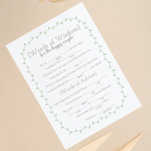 Wedding Libs, Words of Wisdom, 2 two sided game Invitation