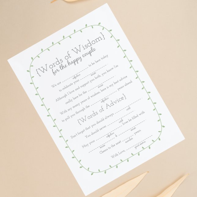 Wedding Libs, Words of Wisdom, 2 two sided game Invitation (Creator Uploaded)