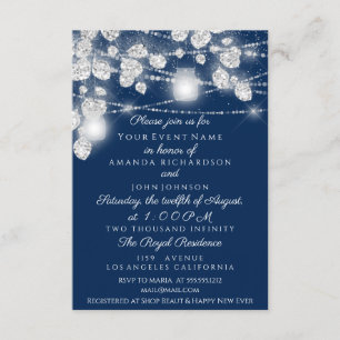 Wedding Lights Jars Glitter Grey Blue Navy Invitation