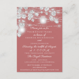 Wedding Lights Jars Glitter Grey Silver Rose Invitation