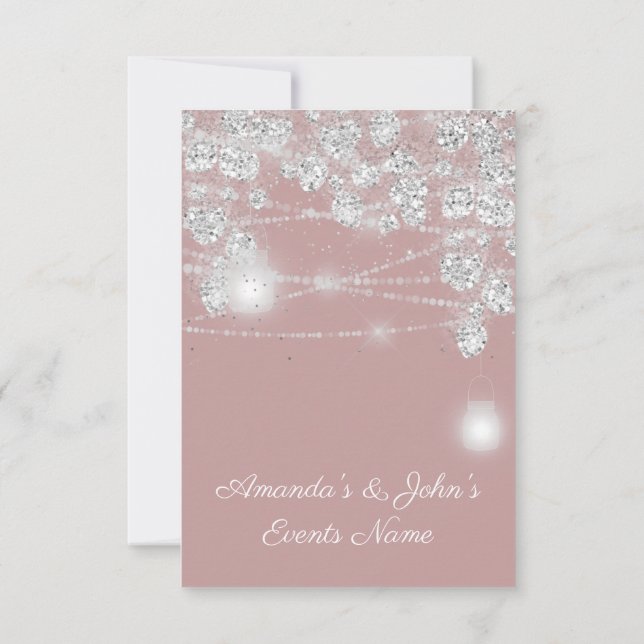 Wedding Lights Jars Glitter Grey Smoky Rose Invitation (Back)