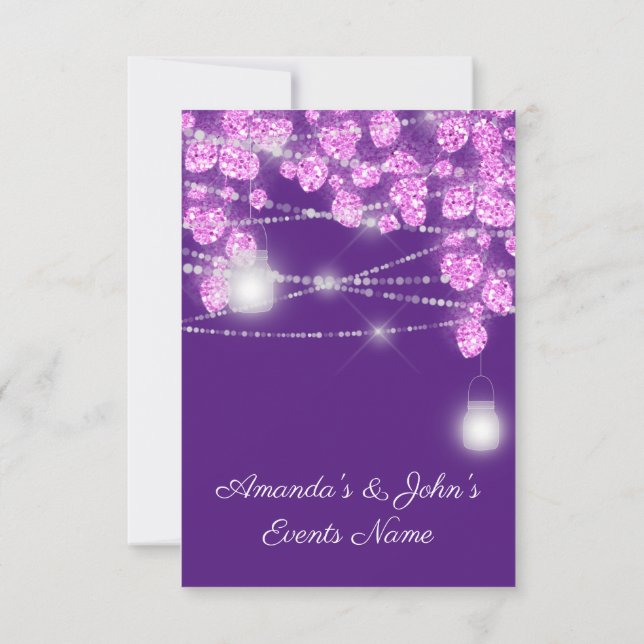 Wedding Lights Jars Glitter Purple Pink Violet Invitation (Back)