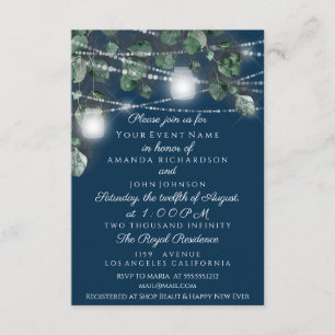 Wedding Lights Jars Rustic Green Mint Navy Invitation