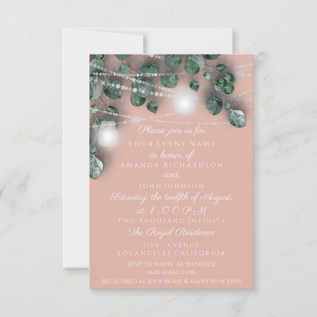 Wedding Lights Jars Rustic Green Powder Woodland Invitation (Front)
