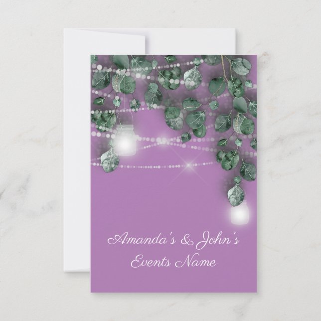 Wedding Lights Jars Rustic Green Purple Mint Wood Invitation (Back)