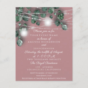 Wedding Lights Jars Rustic Green Smoky Pink Wood Invitation