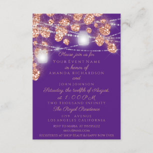 Wedding Lights Jars Rustic Rose Gold Blush Purple Invitation