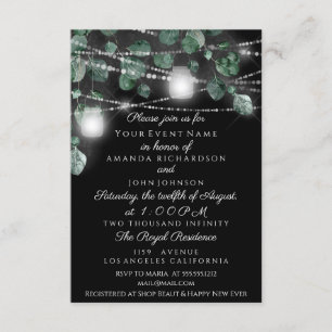 Wedding Lights Jars Rustic Smoky Mint Black Invitation