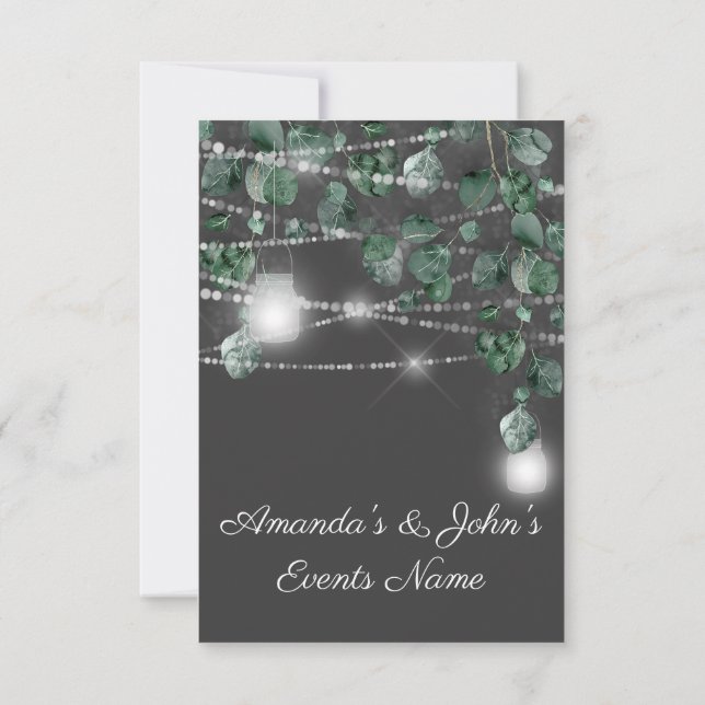 Wedding Lights Jars Rustic Smoky Mint Grey Invitation (Back)