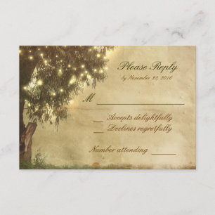 Wedding lights old tree rustic RSVP cards