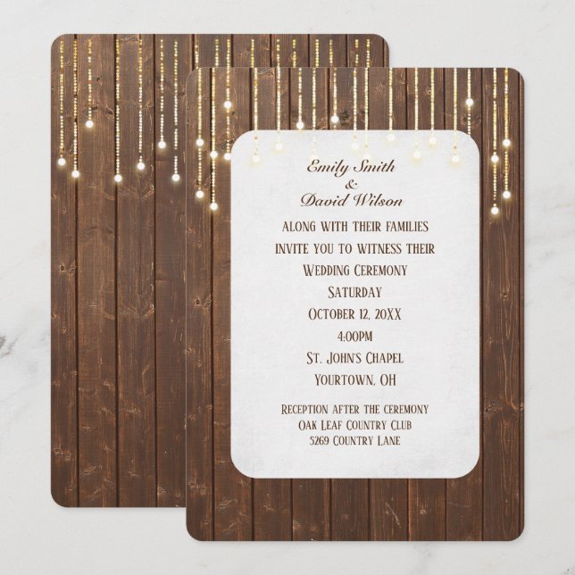 Wedding Lights On Barn Wood Invitation (Front/Back)