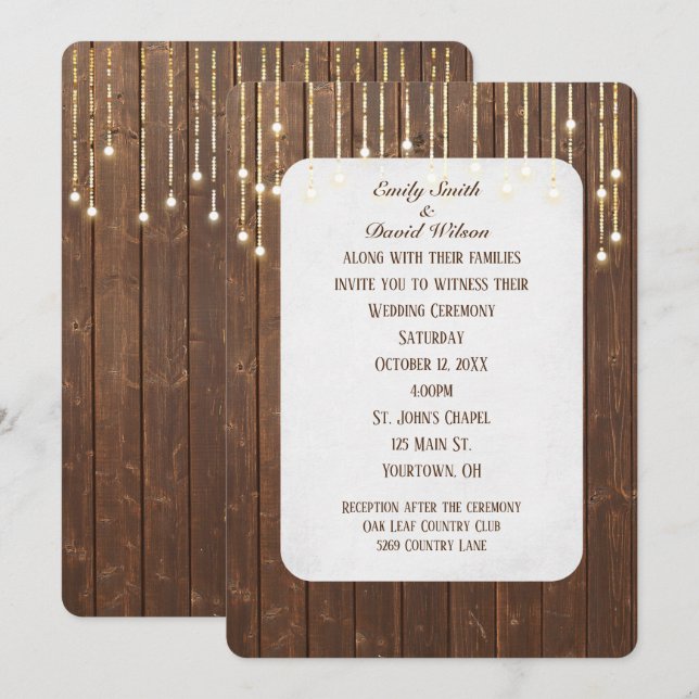 Wedding Lights On Barn Wood Invitation (Front/Back)