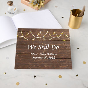 Wedding Lights On Oak Wood Vow Renewal Guest Book