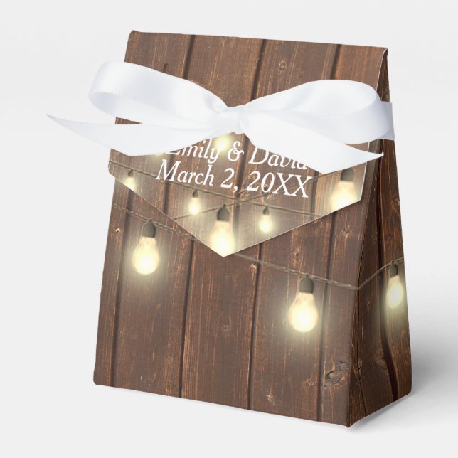 Wedding Lights on Rustic Barn Wood Favour Box (Front Side)