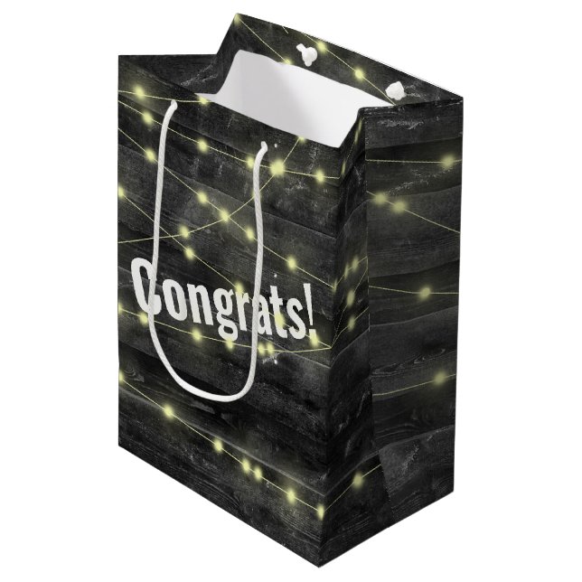 Wedding Lights On Wood Medium Gift Bag (Front Angled)