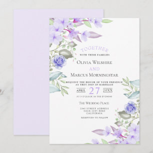 Wedding   Lilac and Pink Garden Flowers Invitation
