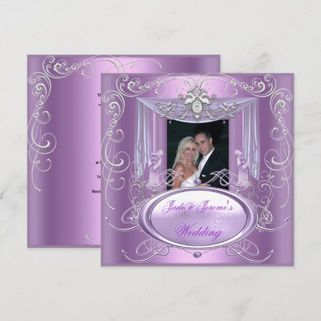 Wedding Lilac Purple Pink Silver Ornate Elegant Invitation (Front/Back)