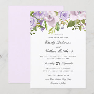 Wedding Lilac Purple Watercolor Floral Invitation