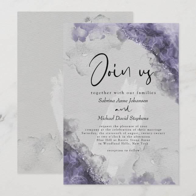 WEDDING | Lilac Wisteria Abstract  Alcohol Ink  Invitation (Front/Back)