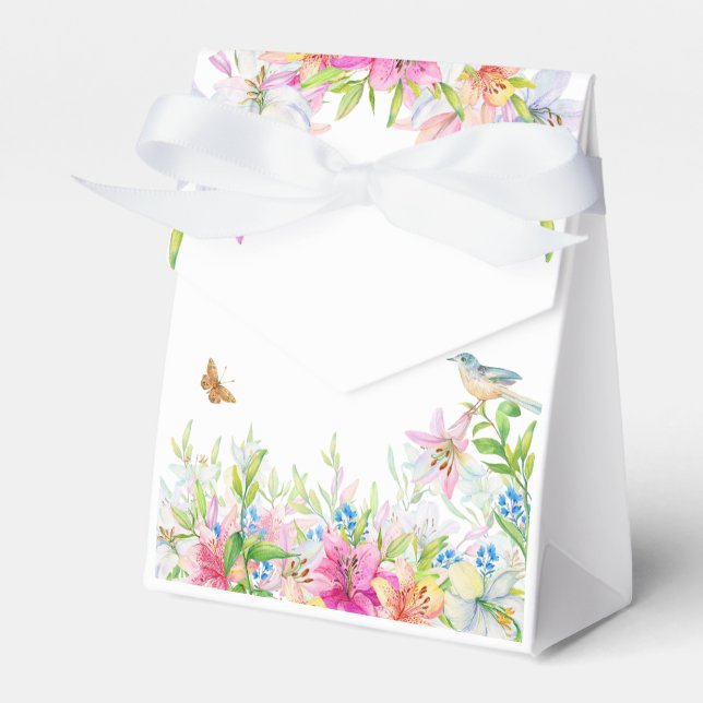 Wedding.Lilies and Birds Watercolor Favour Box (Front Side)