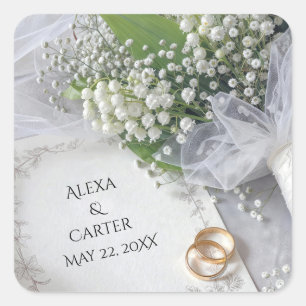 Wedding Lily of the Valley Bouquet with Rings Square Sticker