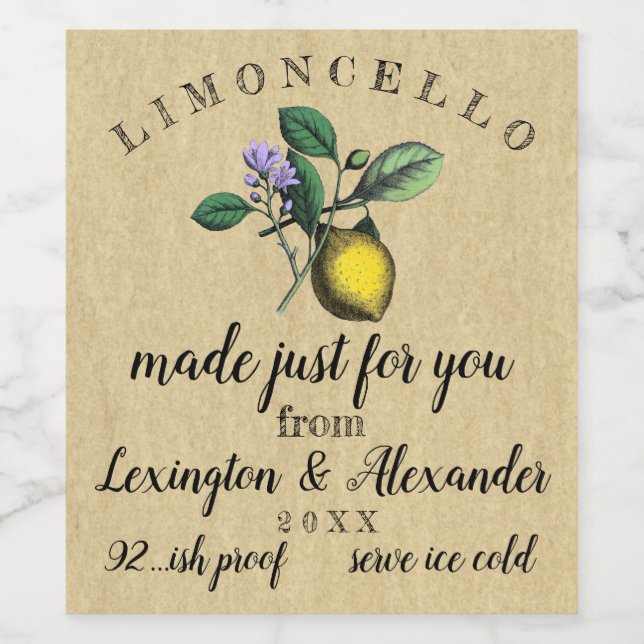 Wedding Limoncello Vintage Lemon Illustration  | Wine Label (Single Label)