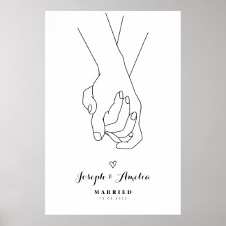 Wedding line art poster Hands of Love