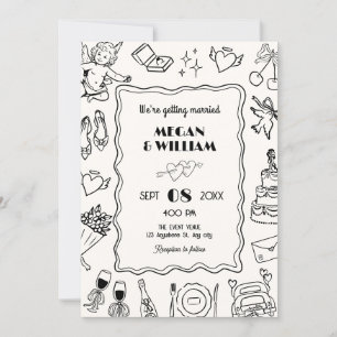 Wedding line art sketch fun  invitation