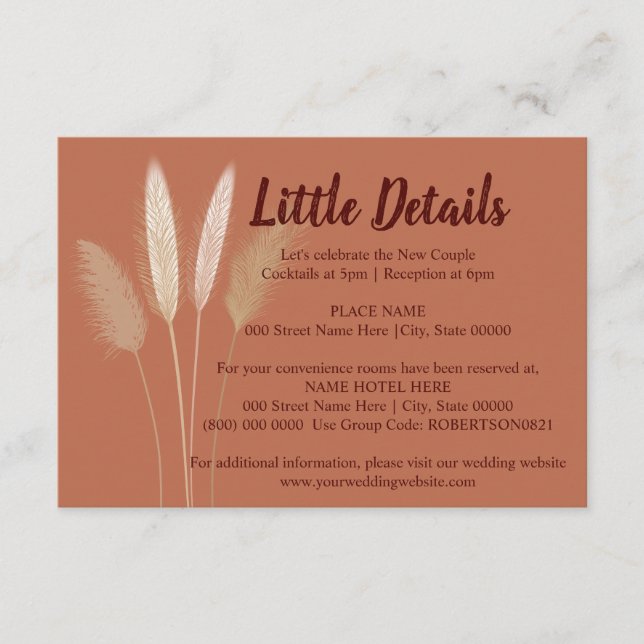 Wedding Little Details Pampas Grass Enclosure Card (Front)