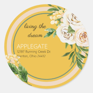 Wedding Living the Dream Floral & Foliage Address Classic Round Sticker