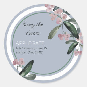Wedding Living the Dream Plum Foliage Address Classic Round Sticker